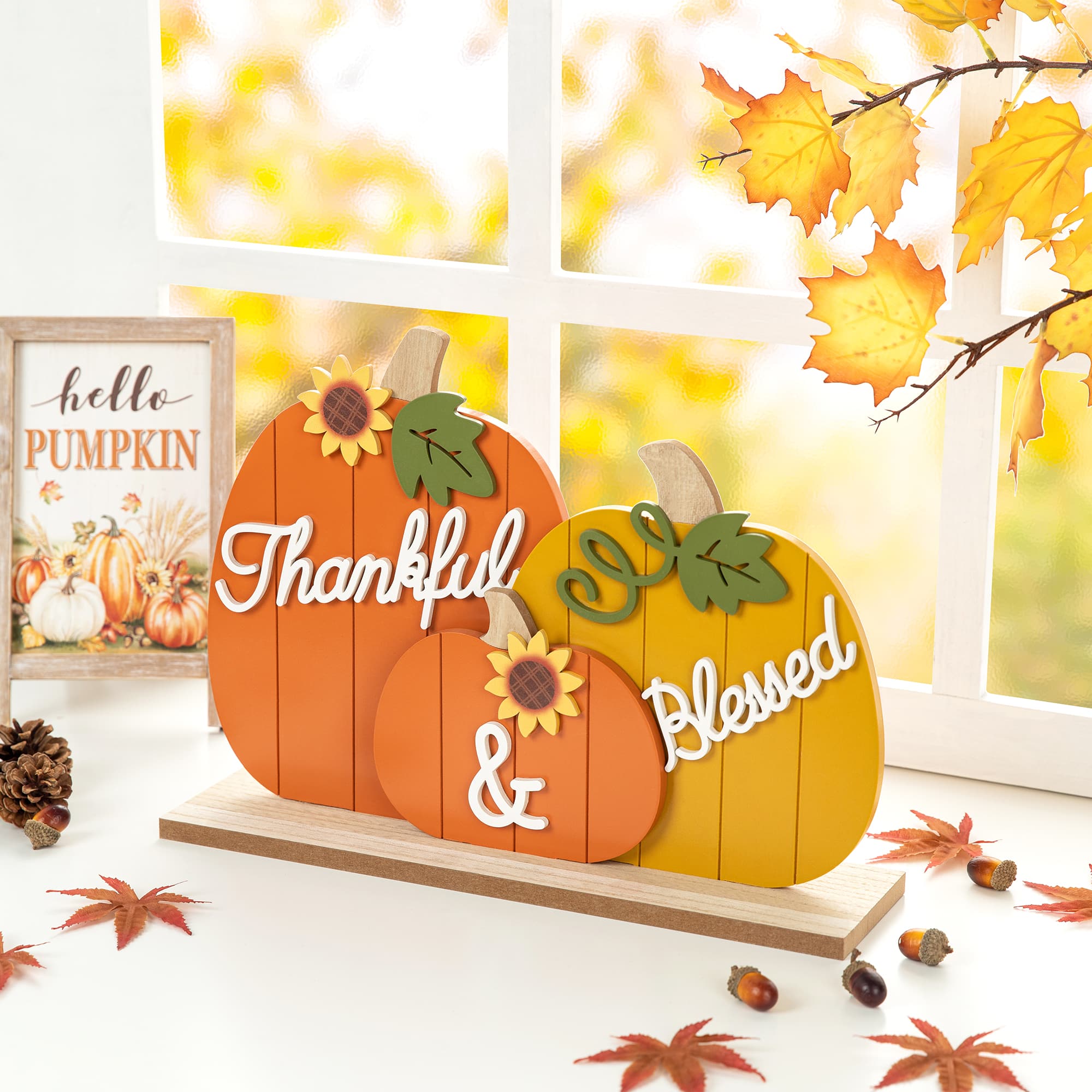 Glitzhome® 16" Thanksgiving Wooden Pumpkins Table Décor